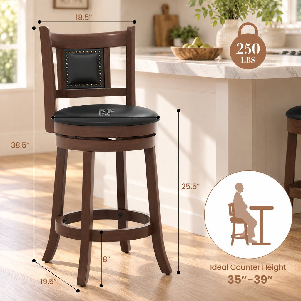Airfind 25.5 Inch/30.5 Inch Upholstered Bar Stools Set of 2 with Curved Backrest and Footrest-25.5 inches, 250 lbs Capacity, Espresso Black