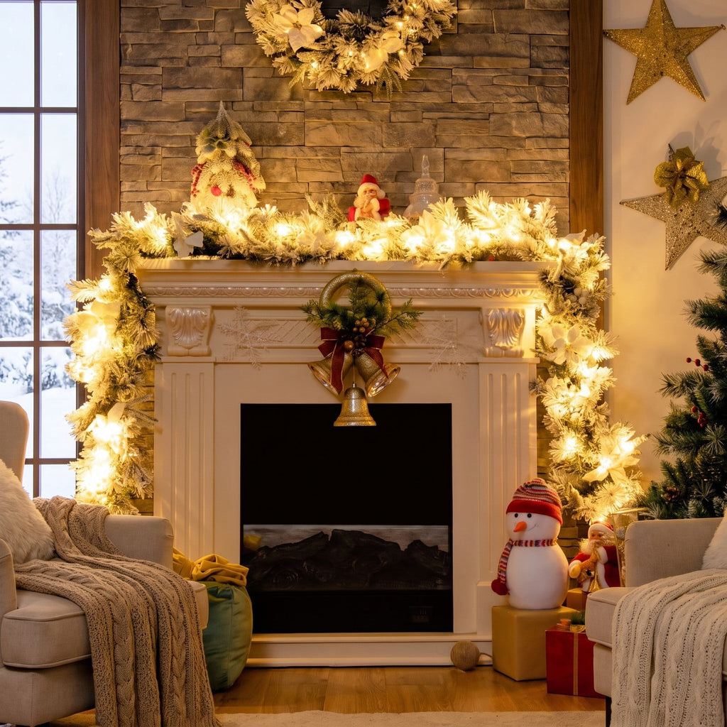 Airfind 9 Feet Pre-Lit Artificial Christmas Garland with 50 LED Lights, New PVC new PE Frame, 9 ft Footprint, White