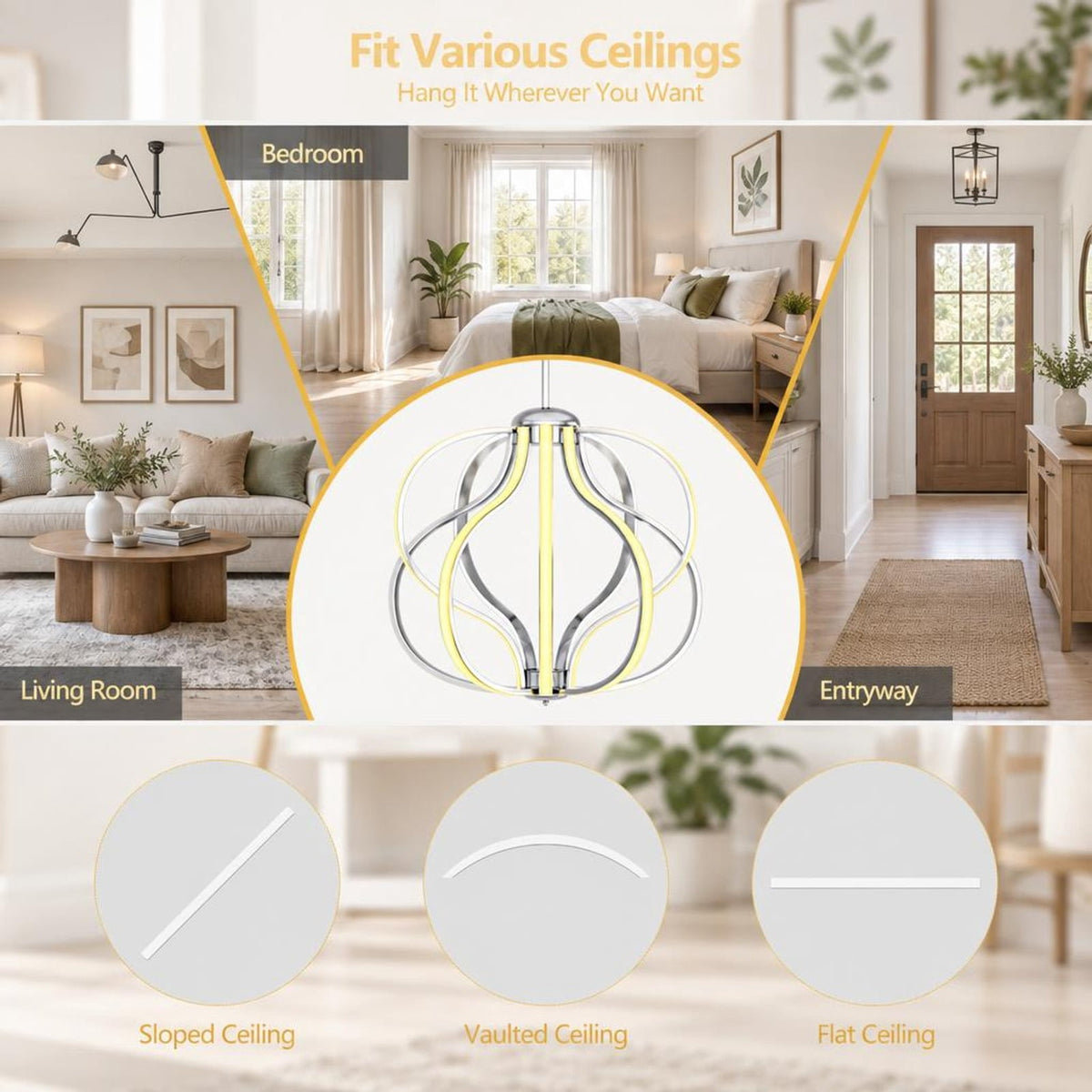 Airfind Modern Dimmable Warm LED Chandelier, Steel Aluminum PVC Frame, 20 Inch x 25 Inch - 73 Inch Footprint for Everyday Use, White