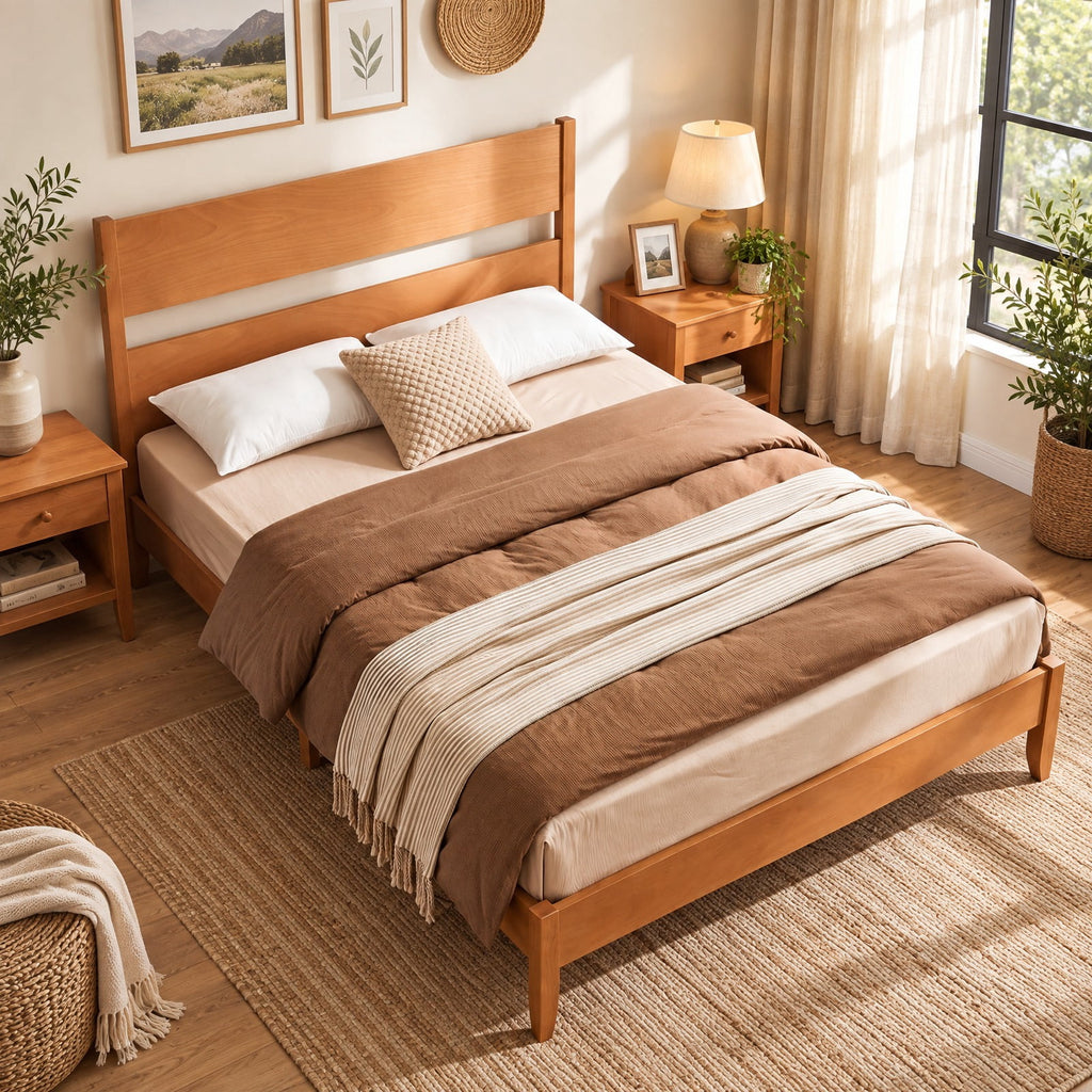 Airfind Queen Bed Frame with Headboard and Solid Wood Legs 12 Slats, 800 lbs Capacity, Rubber Wood Engineered Wood LVL Frame, Wood