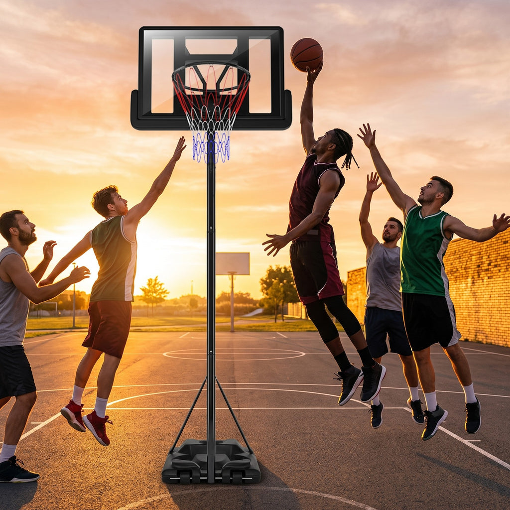 Airfind Portable Basketball Hoop, Height Adjustable 8.5-10 ft Shatterproof Backboard System with Wheels and 2 Nets for Indoor Outdoor Kids Adults Driveway, Black