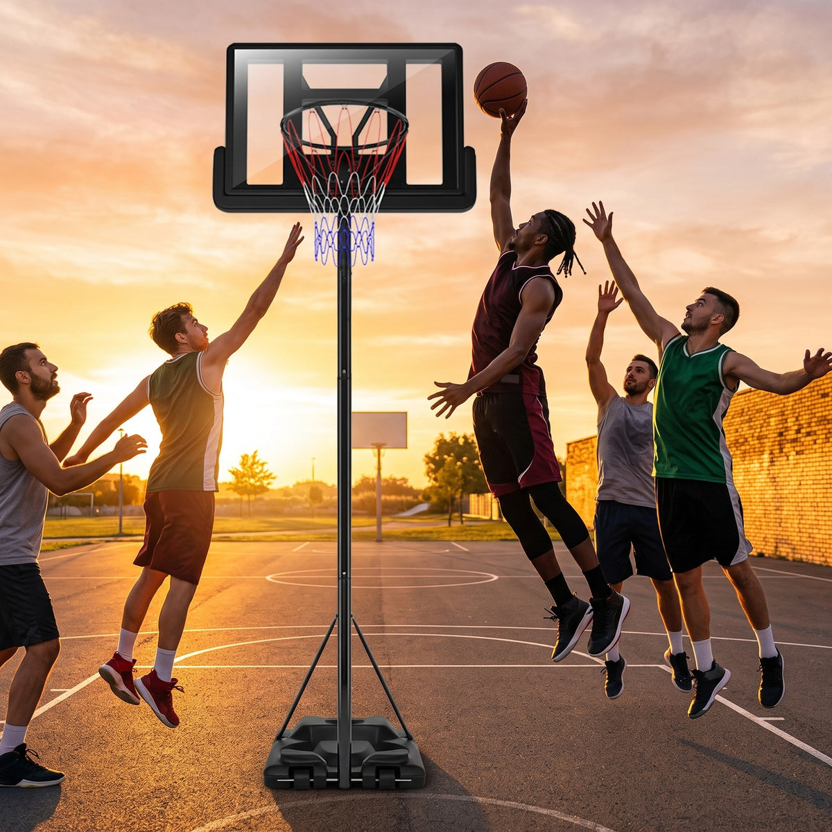 Airfind Portable Basketball Hoop, Height Adjustable 8.5-10 ft Shatterproof Backboard System with Wheels and 2 Nets for Indoor Outdoor Kids Adults Driveway, Black