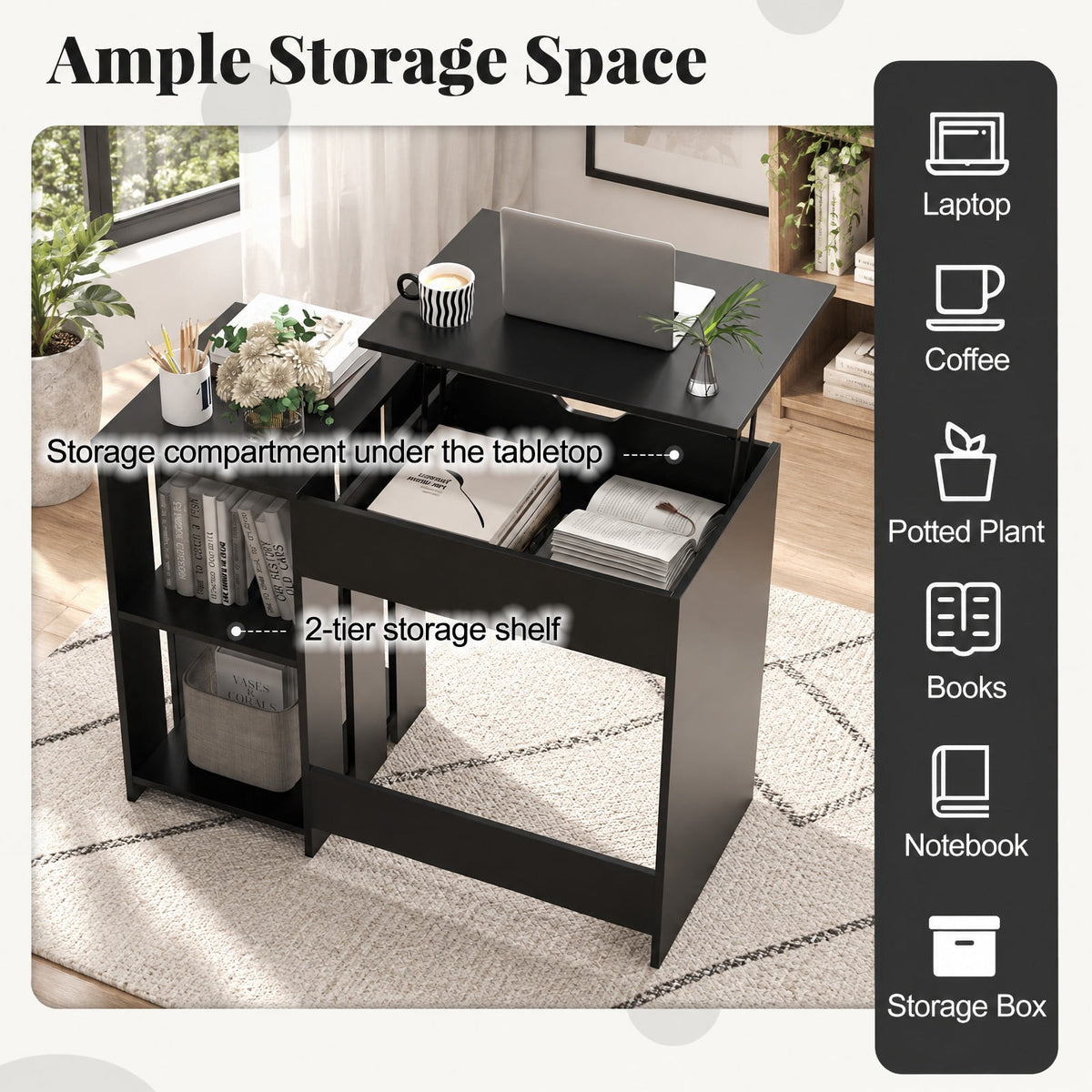 Airfind Space Saving Computer Desk with Hidden Compartment and Open Storage Shelves, 210 lbs Capacity, Engineered Wood Frame, Black