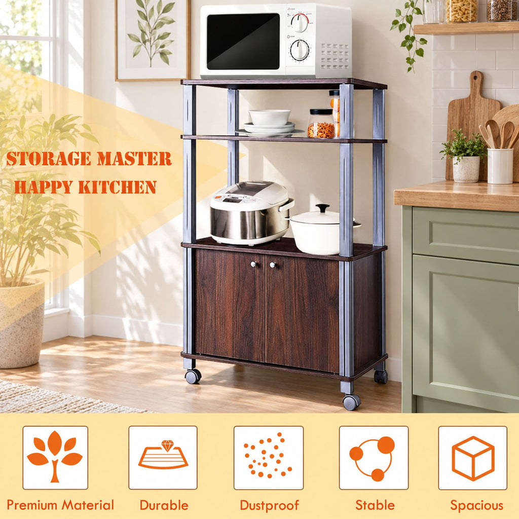 Airfind Microwave Rack Stand Rolling Storage Cart, P2 MDF Frame, 23.5 x 15.5 x 38.5 Footprint, Walnut