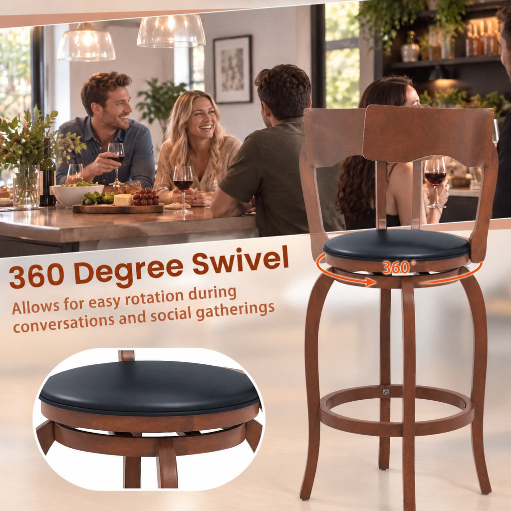 Airfind Swivel Bar Stools Set of 2 with Rubber Wood Frame and Upholstered Seat-29 Inch, 286 lbs Capacity, Rubber Wood Sponge PVC Frame, Wood