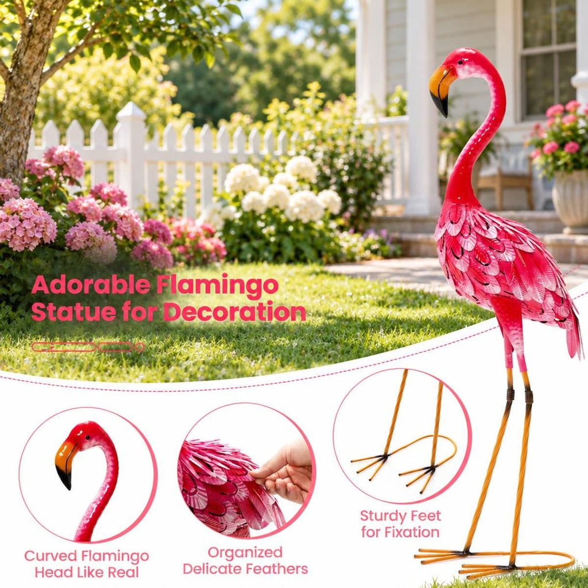 Airfind 2-Piece Flamingo Garden Statue Set, Metal Frame, 7.9 x 10.6 x 35 Footprint, 2 standing lawn sculptures in total