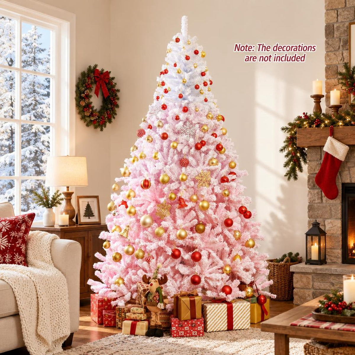 Airfind 2025 New Artificial Christmas Tree with Folding Metal Stand and 456 Branch Tips-8 FT, Pink, Diameter of Stand 16in 18in 20in 22in