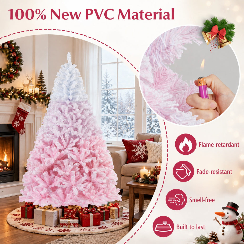 Airfind 2025 New Artificial Christmas Tree with Folding Metal Stand and 456 Branch Tips-7FT, Pink, Diameter of Stand 16in 18in 20in 22in
