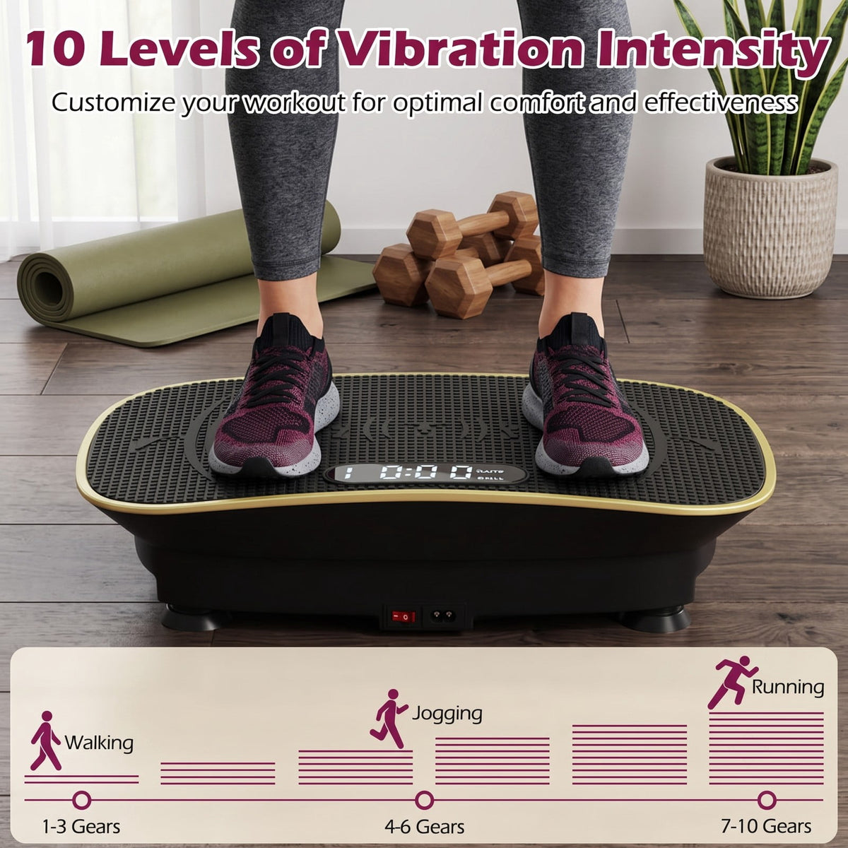 Airfind Vibration Plate Exercise Machine for Lymphatic Drainage and Weight Loss, Whole Body Vibration Platform with 10 Speed Intensities, LED Display and Remote, Black