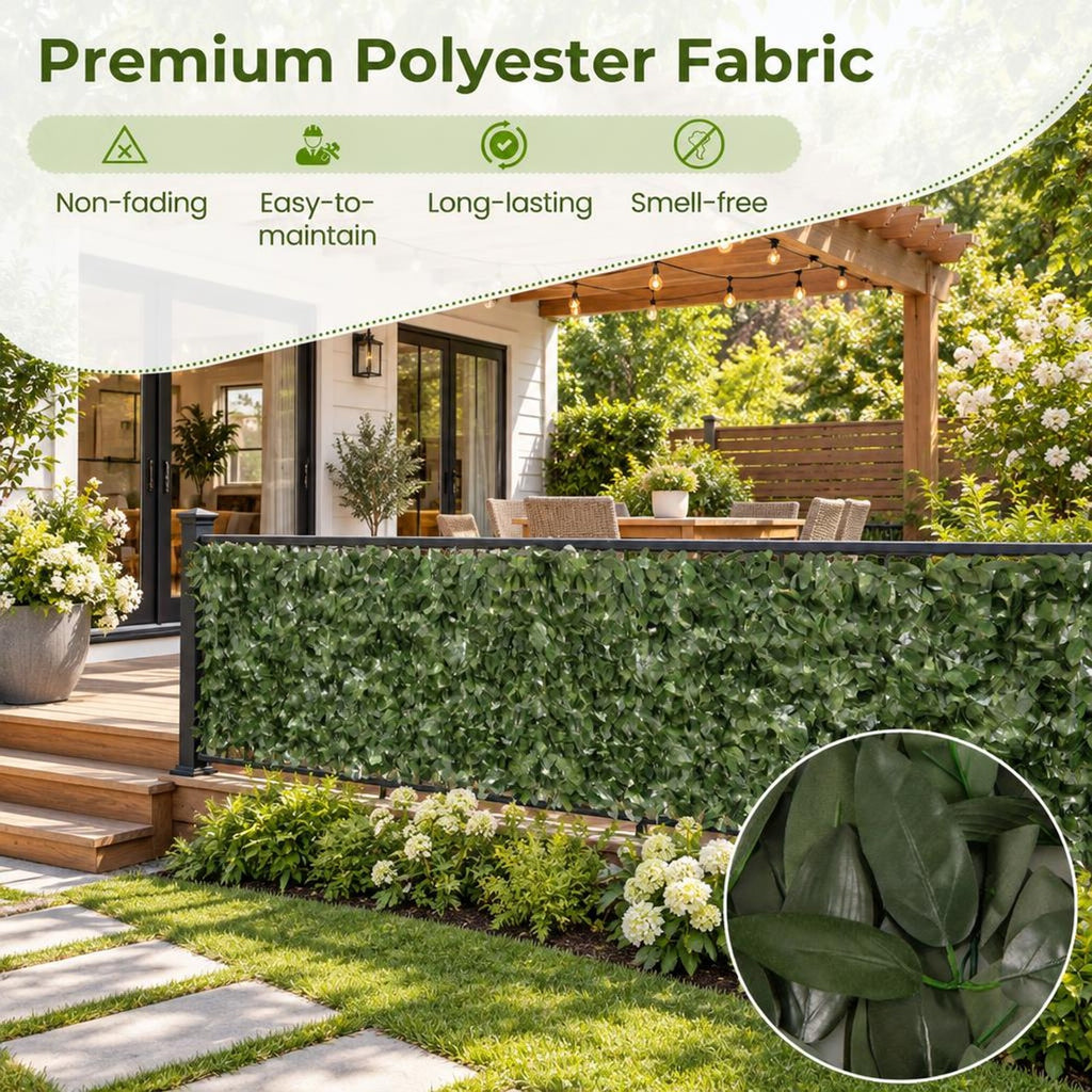 Airfind Artificial Lily Leaf Privacy Fence for Garden Yard Balcony Deck, Polyester Fabric Each Frame, 120 x 40 Rolling Footprint, Dark Green