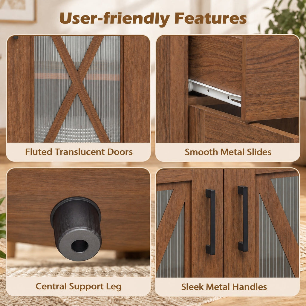 Airfind Farmhouse Buffet Sideboard 3-Door Kitchen Storage Cabinet featuring 2 Drawers, Top 132 lbs Total Capacity, Engineered Wood PC Frame, Brown