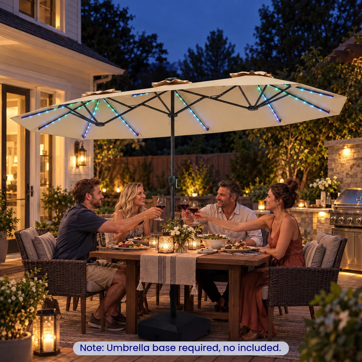 Airfind 13 FT Double-Sided Patio Umbrella with Color-Changing Flowing Solar LED Lights, Polyester Fabric Metal Frame, 13 x 7 ft Footprint, Beige