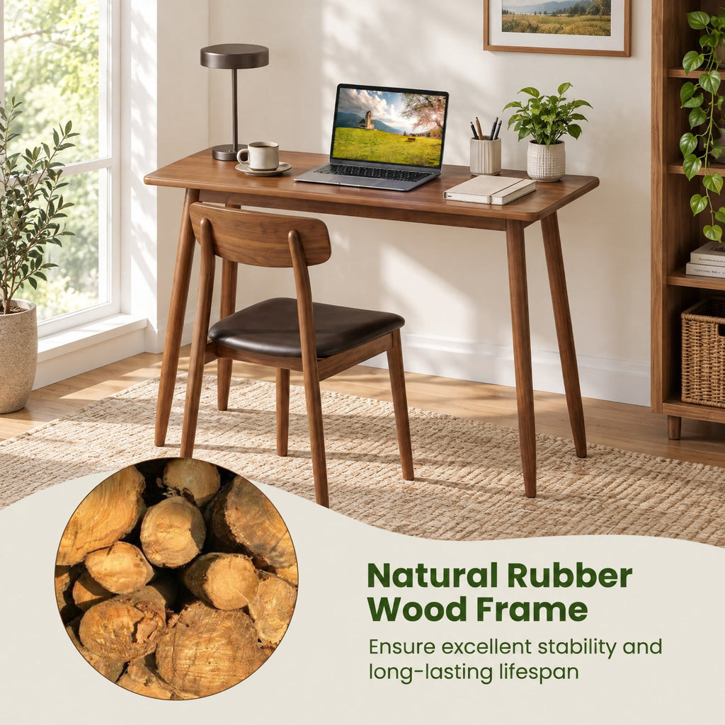 Airfind Computer Desk with Rubber Wood Legs Wooden Writing Desk with Spacious Tabletop, 40 x 15.5 x 39.5Weight Footprint, Walnut