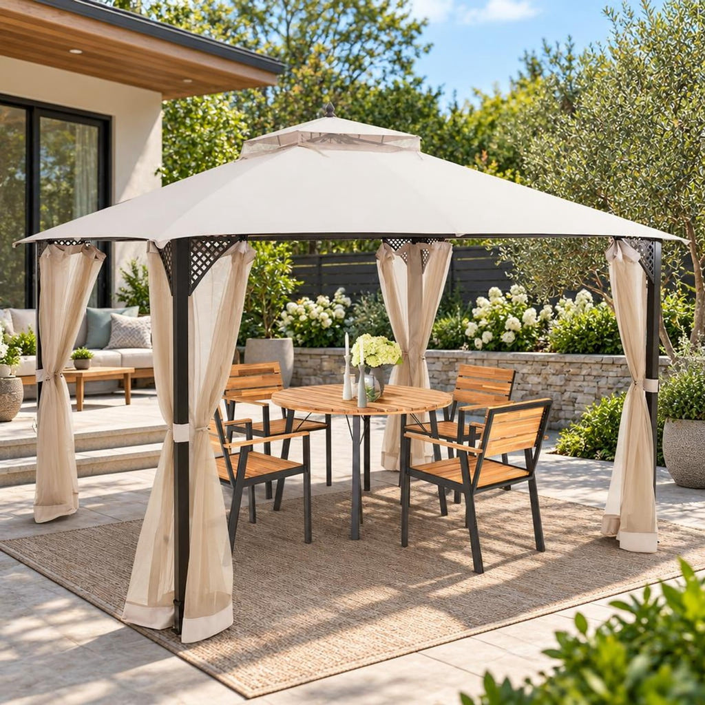 Airfind 12 x 10Outdoor Double Top Patio Gazebo, Polyester steel Frame, 12 x 10 x 9.5 Footprint, Beige