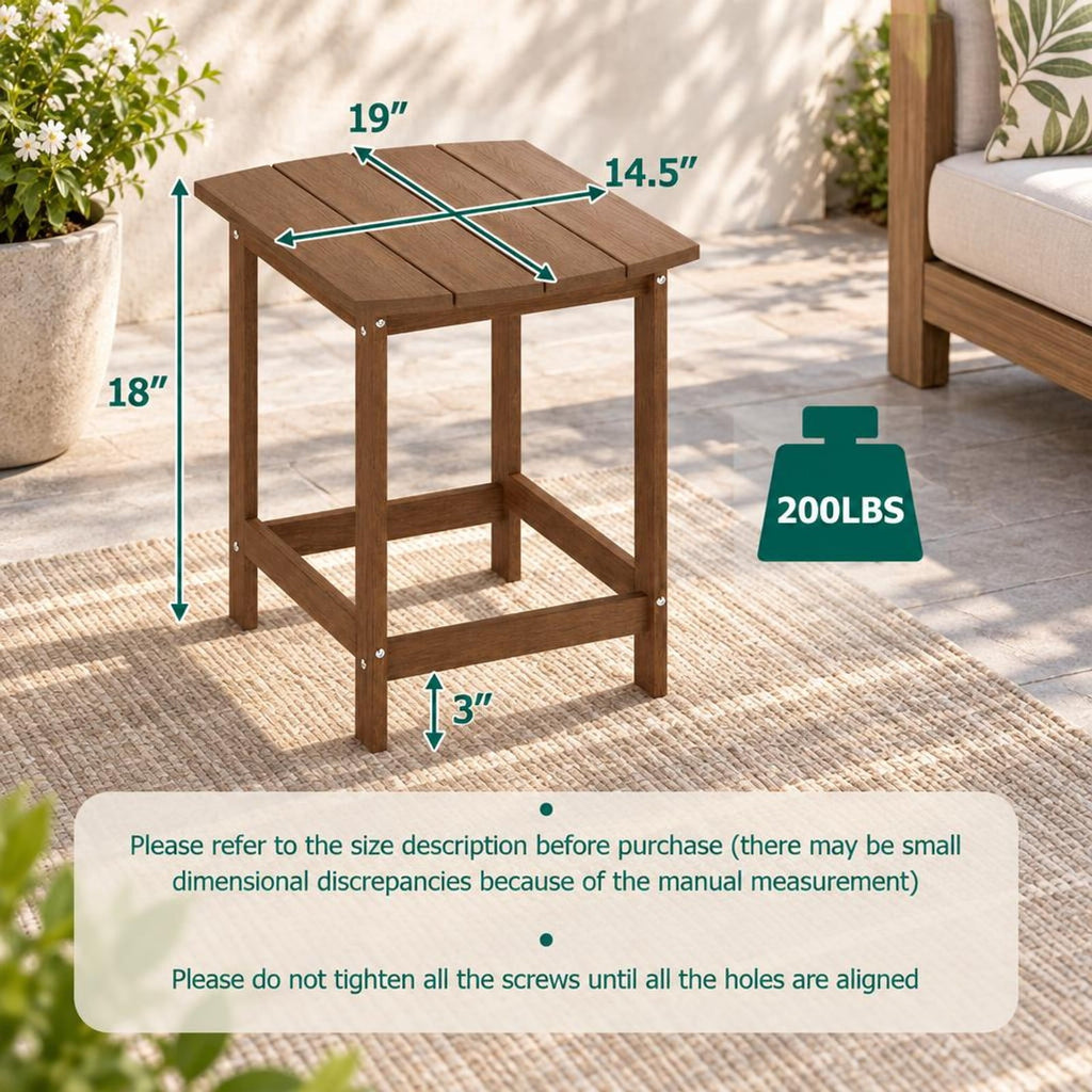 Airfind 18 Inch Weather Resistant Side Table for Garden Yard Patio, 200 lbs Capacity, HDPE Frame, 19 x 14.5 x 18 Footprint, Coffee