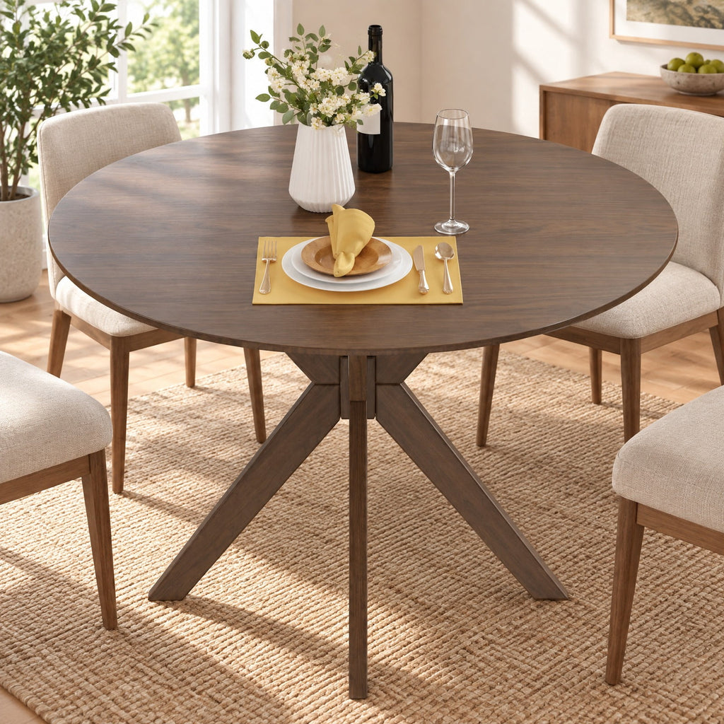 Airfind 36 Inch Round Wood Dining Table with Intersecting Pedestal Base, Rubber wood MDF Frame, Wood