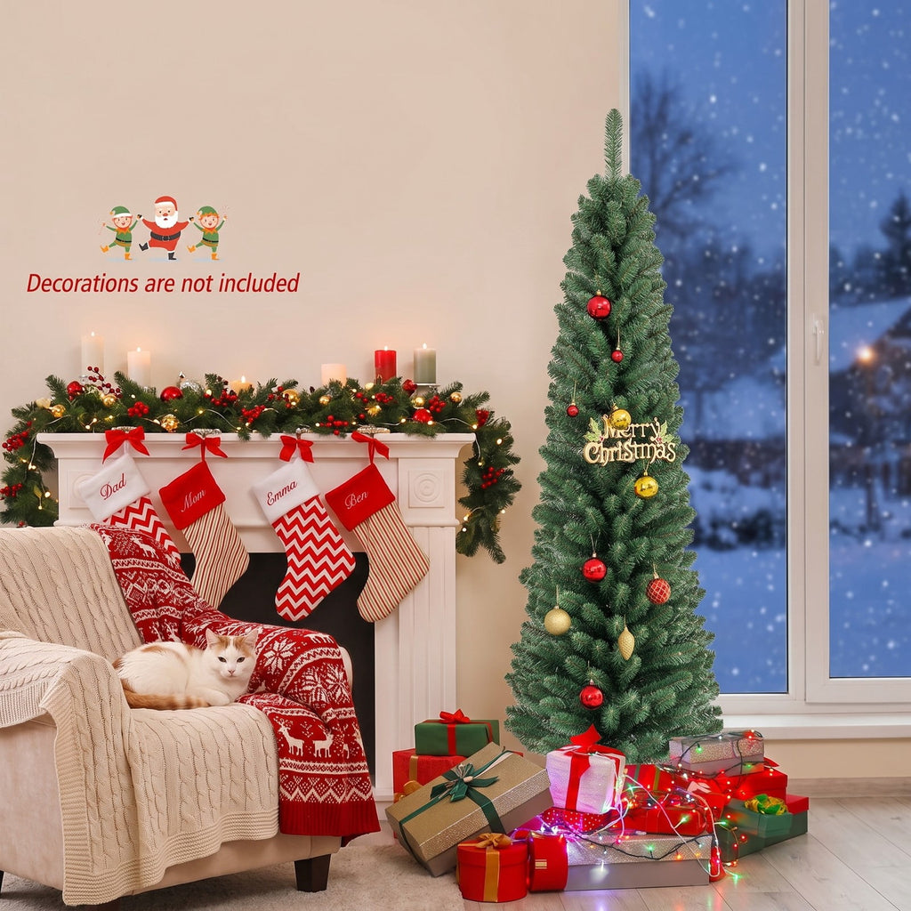 Airfind 5/6/7/8 Feet Pencil Christmas Tree with 295/392/523/671 Memory Wire Branch Tips and Upgraded Metal Stand-5 feet, Green