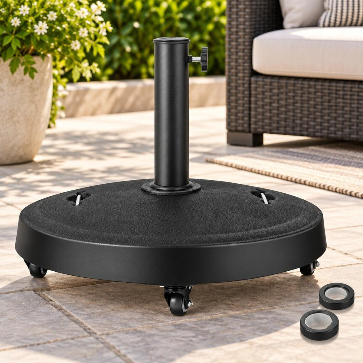 Airfind 51LBS 20.5Inch Outdoor Umbrella Base with Wheels and Handles, 20.5 x 16.5 (Dia. x H)Suitable Umbrella Pole Footprint