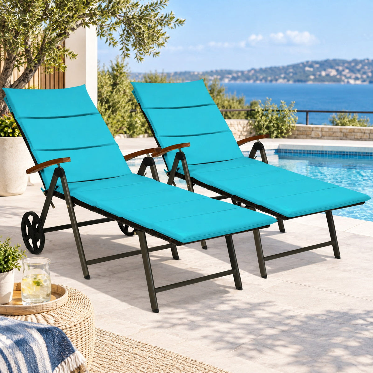 Airfind Outdoor Chaise Lounge Chair Rattan Lounger Recliner Chair, 385 lbs Height from ground to seat: 15.7 Capacity, PE rattan aluminum Frame