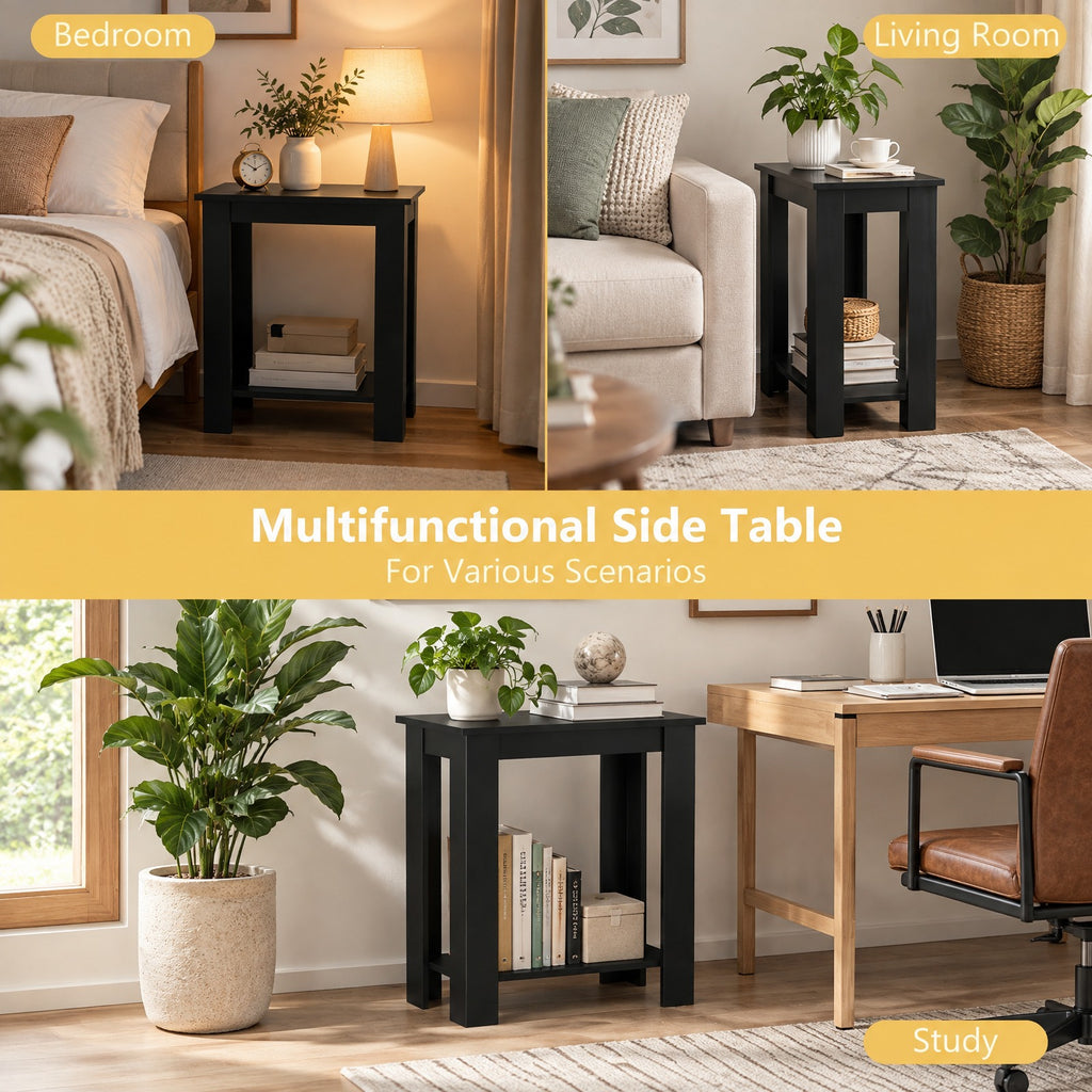 Airfind 2-Tier Modern Compact End Table with Storage Shelf, 110 lbs Capacity, Engineered Wood Frame, 23.5 x 12 x 24 Footprint, Black