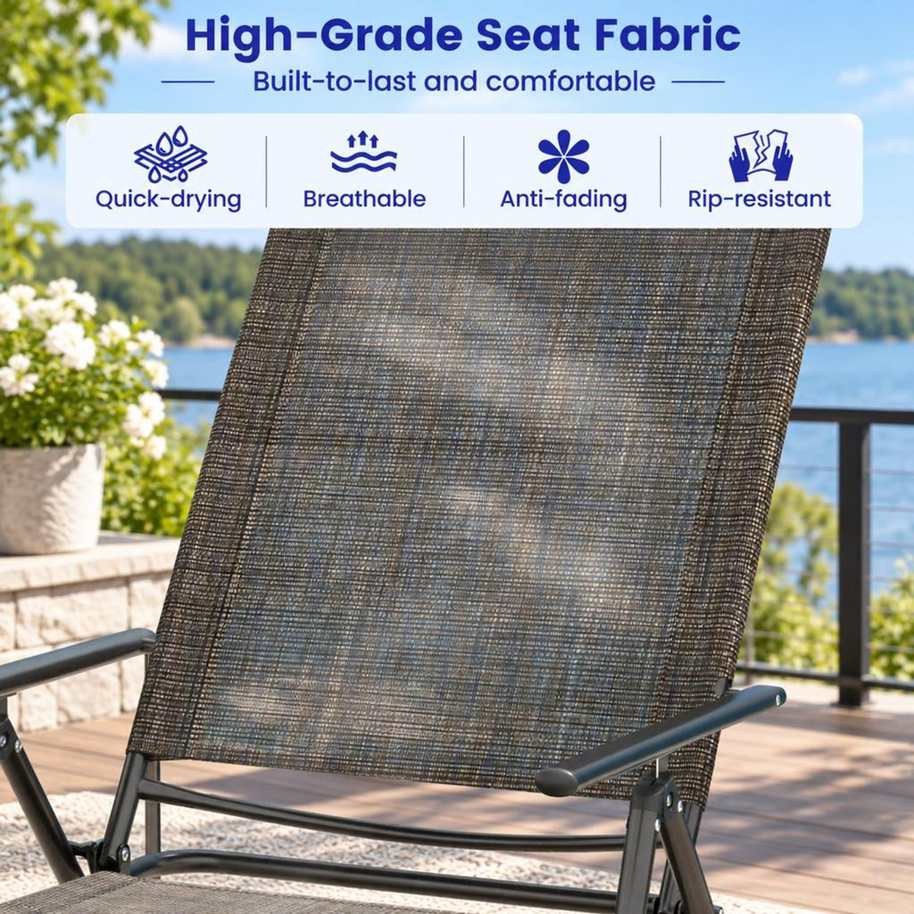Airfind 2 Piece Patio Folding Chaise Lounge Chairs Recliner with 6-Level Backrest, 61-74.5 x 25 x 25.5-40Folding Footprint, Coffee