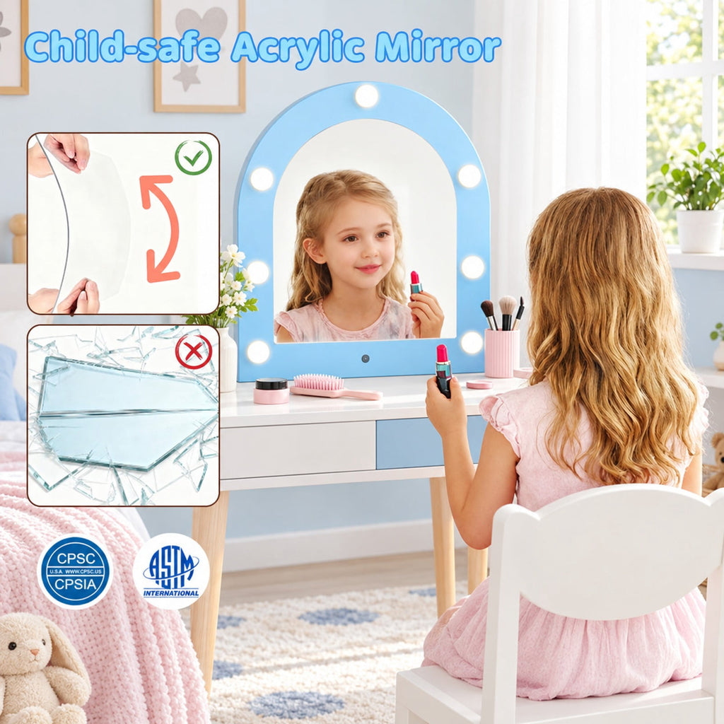 Airfind 2-In-1 Kids Vanity Set with Lights for Toddlers 3+ Years Old, 45 lbs Capacity, MDF Non-woven Fabric Frame, 37 x 24 x 39.5 Footprint
