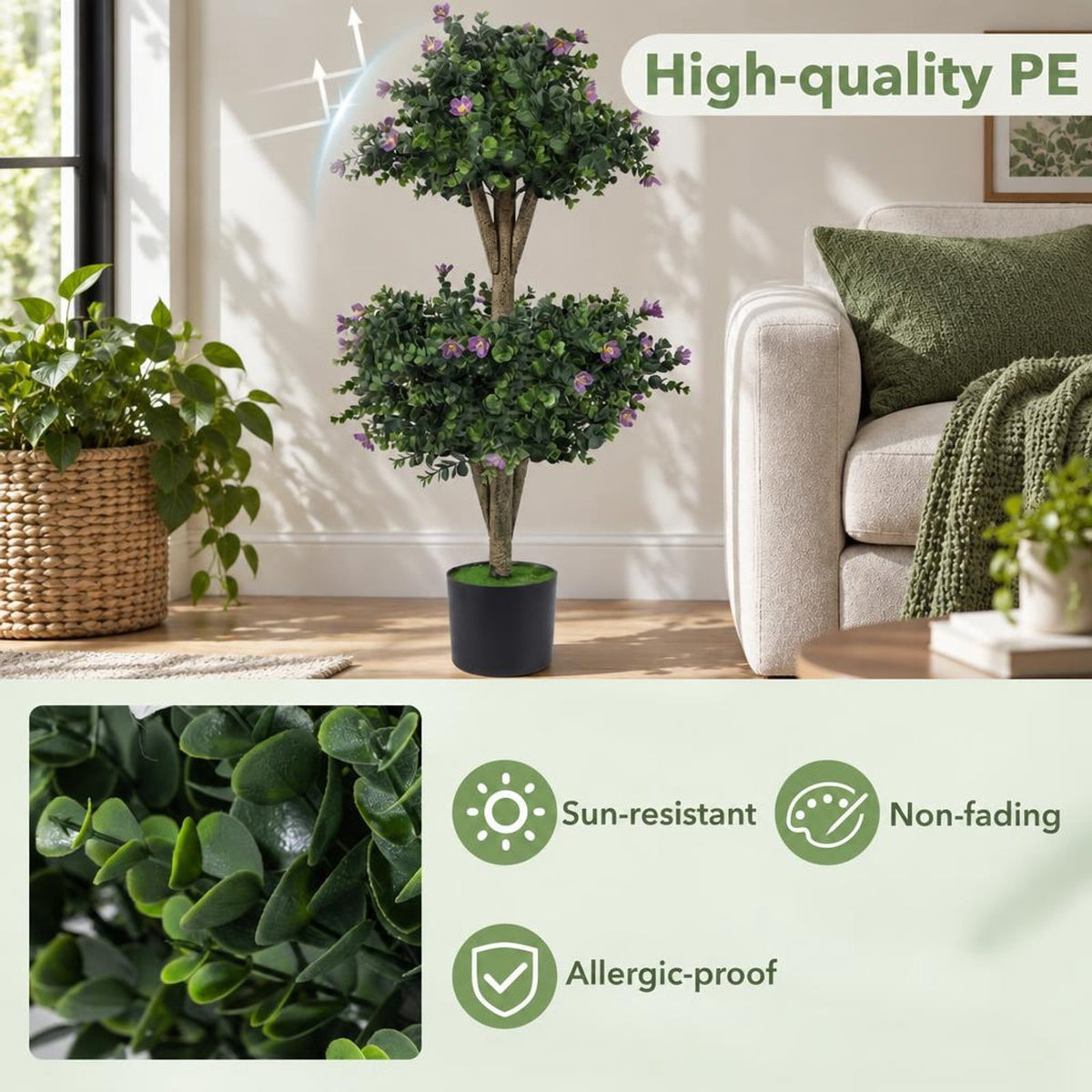 Airfind Set of 2 Faux Bush Plant with 41 Blossoms for Home, PP Cement PE Tree Height 36 Flower Pot Frame, Green and Black