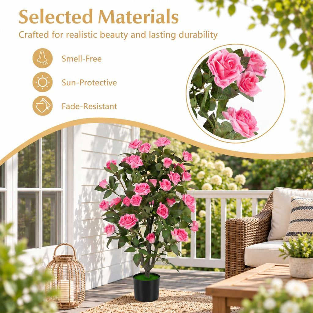 Airfind Artificial Rose Tree, 35.5 Inch, with Blooming Flowers and Leaves for Indoor, Silk Fabric Rubberized Fabric PE PP Tree Height 35.5 Inch Frame, Pink