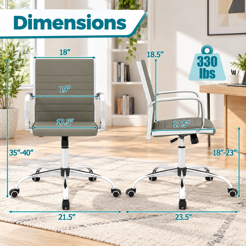 Airfind Office Chair Height Adjustable Conference Room Chair with Rocking Backrest Armrests, 330 lbs Capacity, PU Leather Sponge Metal Frame, Gray