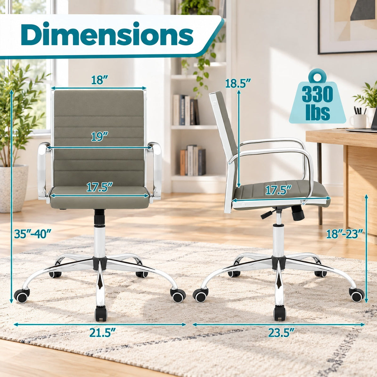 Airfind Office Chair Height Adjustable Conference Room Chair with Rocking Backrest Armrests, 330 lbs Capacity, PU Leather Sponge Metal Frame, Gray