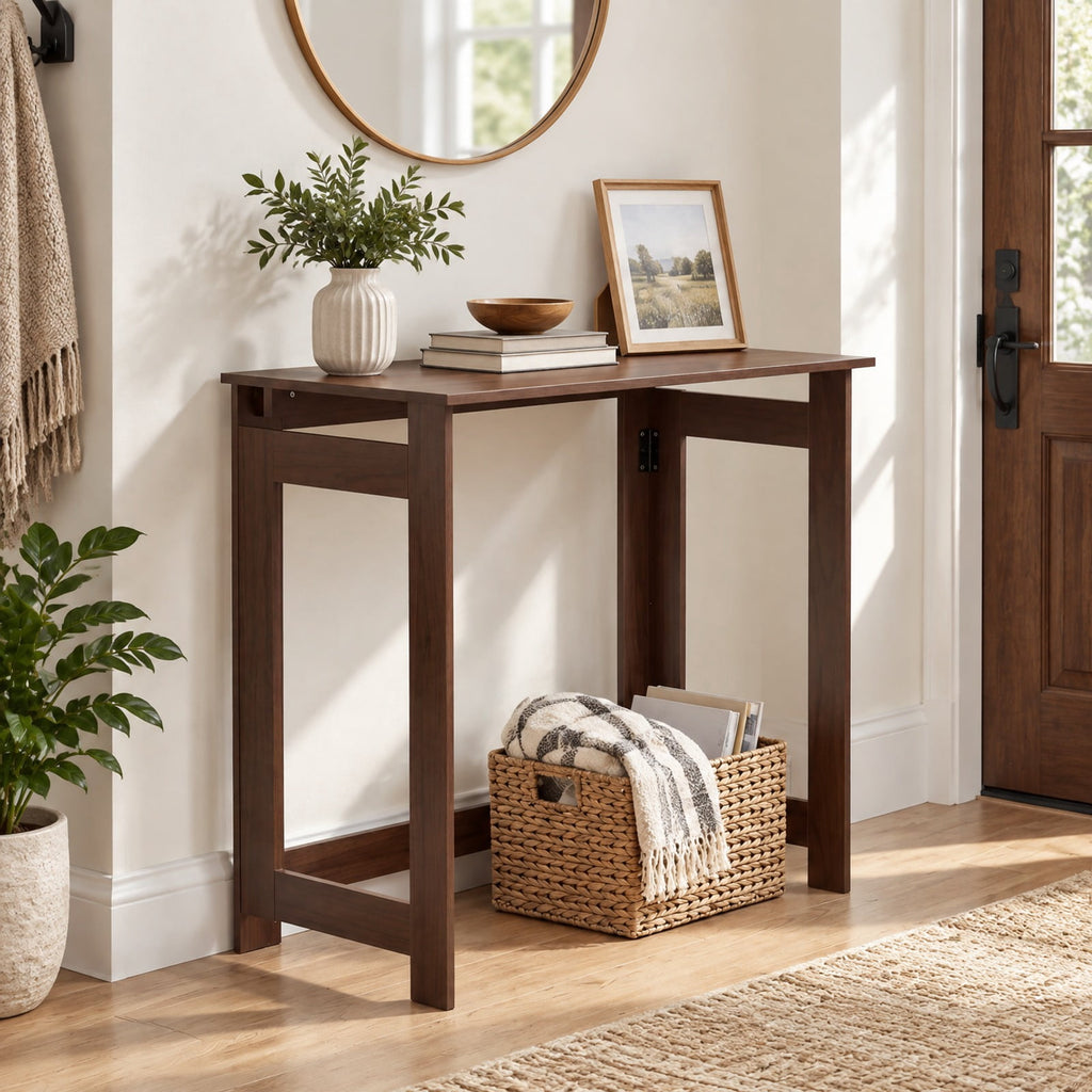 Airfind Folding Console Table with Foldable Legs, 55 lbs Capacity, Engineered Wood Frame, 31.5 Inch x 16 Inch x 29.5 Inch Footprint, Brown