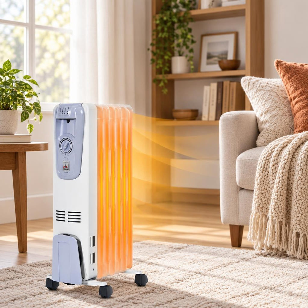 Airfind 1500W Oil Filled Radiator Heater with Thermostat and 4 Wheels for Living Room and Office, Steel Frame for Everyday Use, White