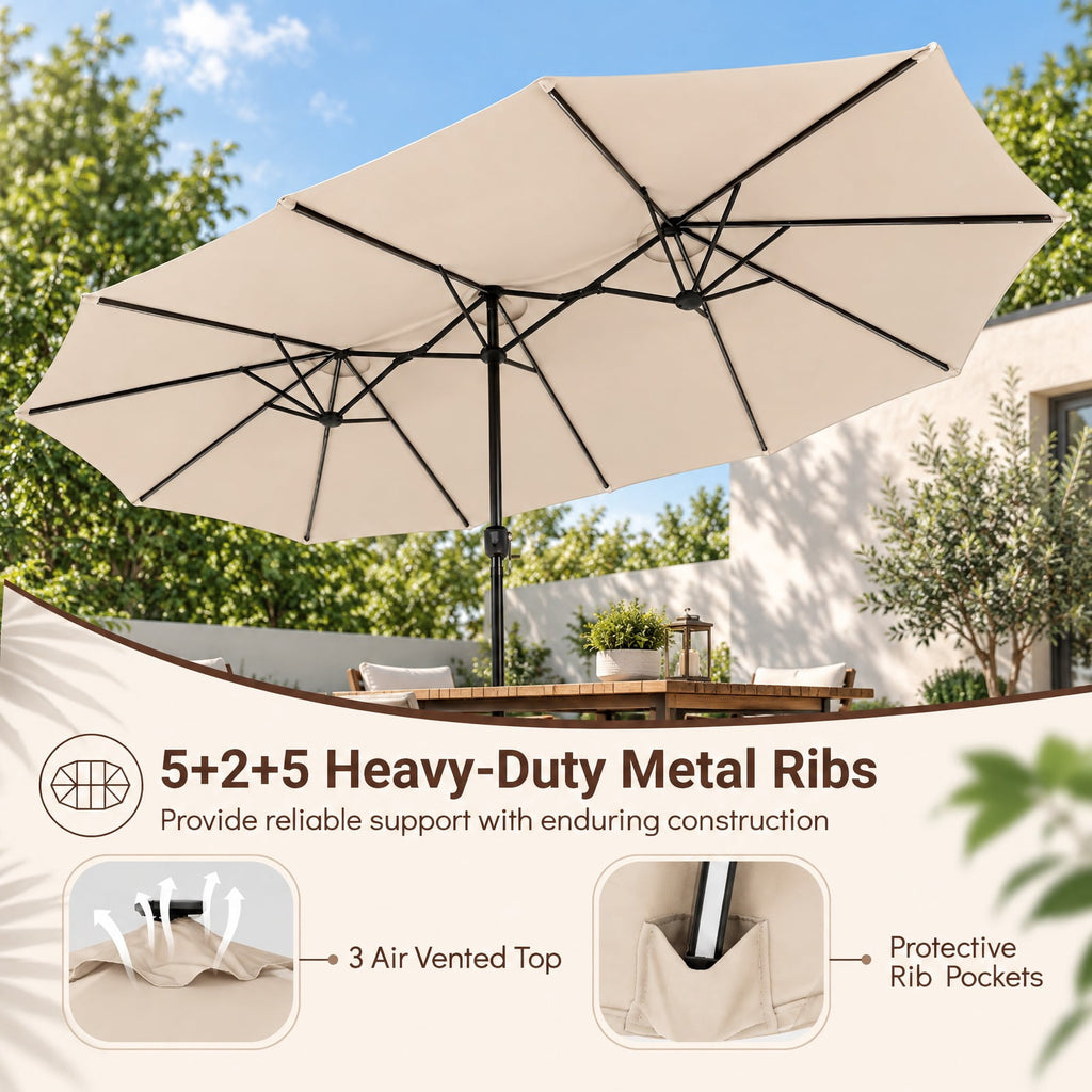 Airfind 15.5FT Extra-Large Patio Umbrella 12 Reinforced Metal Ribs, 180G Polyester Fabric Metal External Frame, Beige