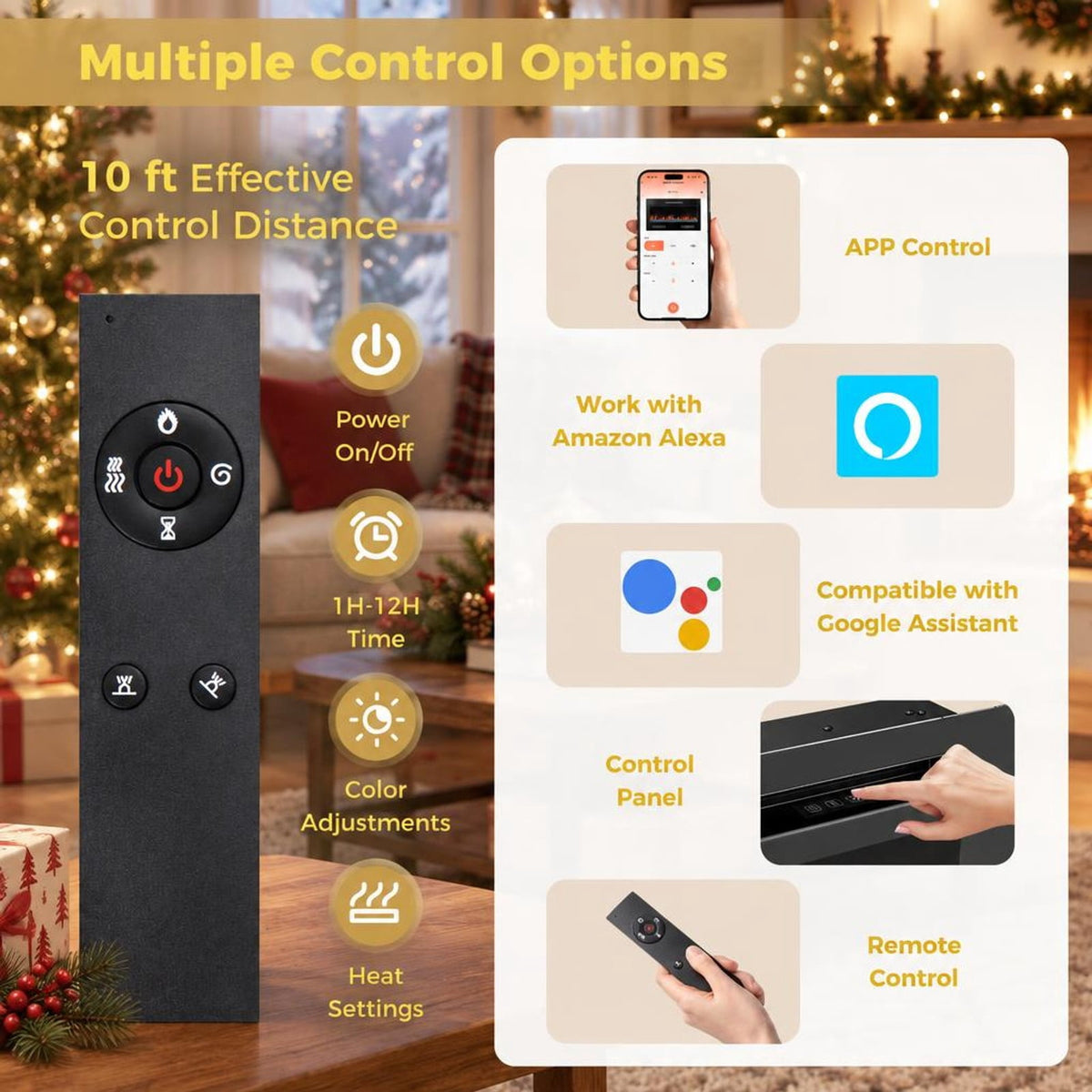 Airfind Smart WiFi Electric Fireplace Wall Mounted and Recessed 750W/1500W Heater-42 Inch, Black, Power Cord 5 ft Net Weight-36in 29.5 lbs