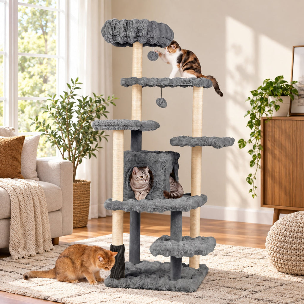 Airfind 67 Inch Multi-level Cat Tree with Large Cat Condo and Padded Perch, 22 lbs Capacity, Polyester Fabric PP Cotton Sisal Engineered Wood Frame