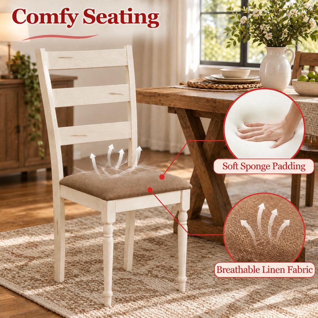Airfind Rubber Wood Dining Chairs Set of 4 with Padded Linen Seat and Slatted Backrest, 330 lbs Capacity, Rubber Wood Sponge Fabric Frame, White