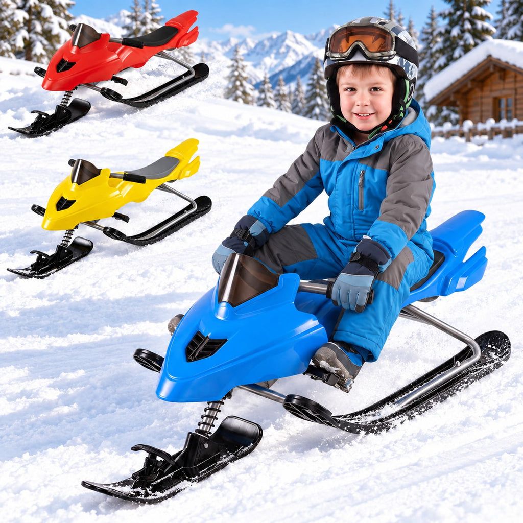 Airfind Kids Snow Racer Sled with Brakes and Tow Ropes and Steering Handle for Winter, 90 lbs Capacity, PP Metal Frame, for 6-12 Years Old, Blue