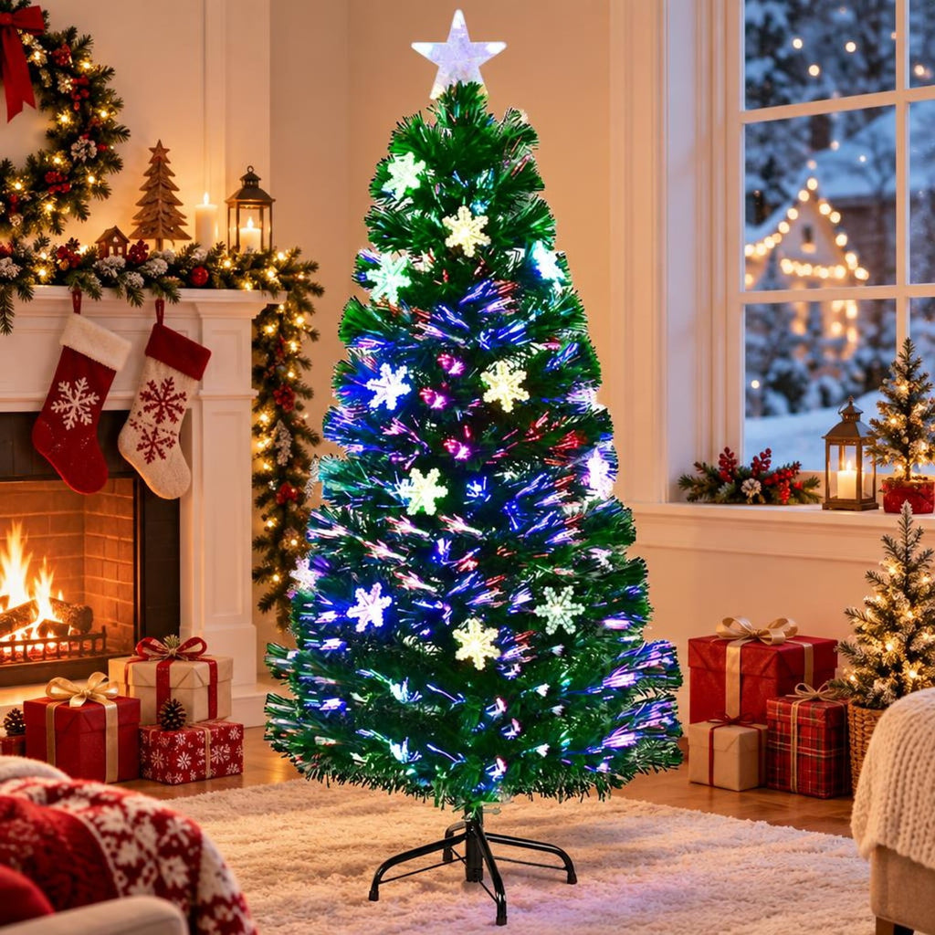 Airfind LED Optic Artificial Christmas Tree with Snowflakes-4 Feet, PVC Frame, 2.4 x 5 (Diameter x H) Height: 5 ft Weight: About 8 lbs Footprint