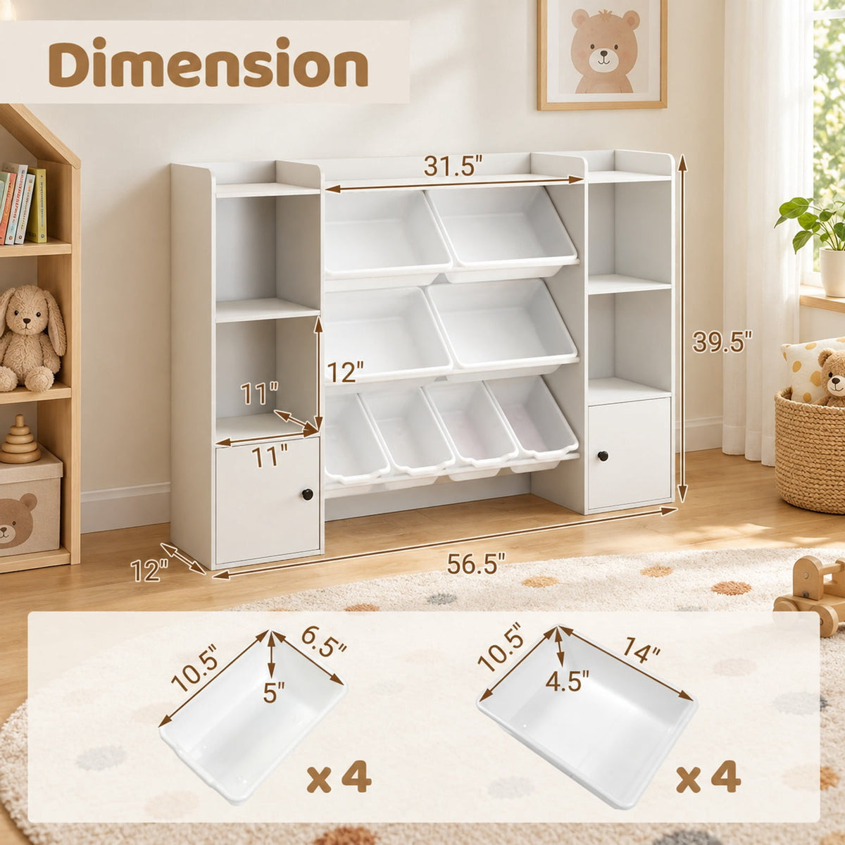 Airfind Kids Toy Storage and Bookshelf with Boxes and Open Shelves, 385 lbs Capacity, Engineered Wood Frame, for 3+ Years Old Total, White