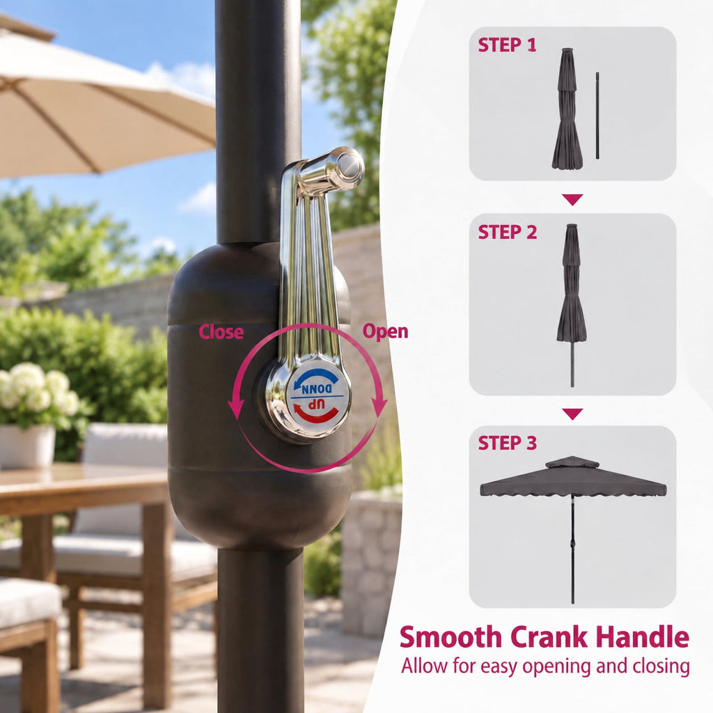 Airfind 9 FT Solar LED Patio Umbrella Push-Button Tilt and Crank 24 LED Lights and 8 Ribs, Polyester Fabric Metal Frame, 9 x 8.2 ft Footprint, Gray