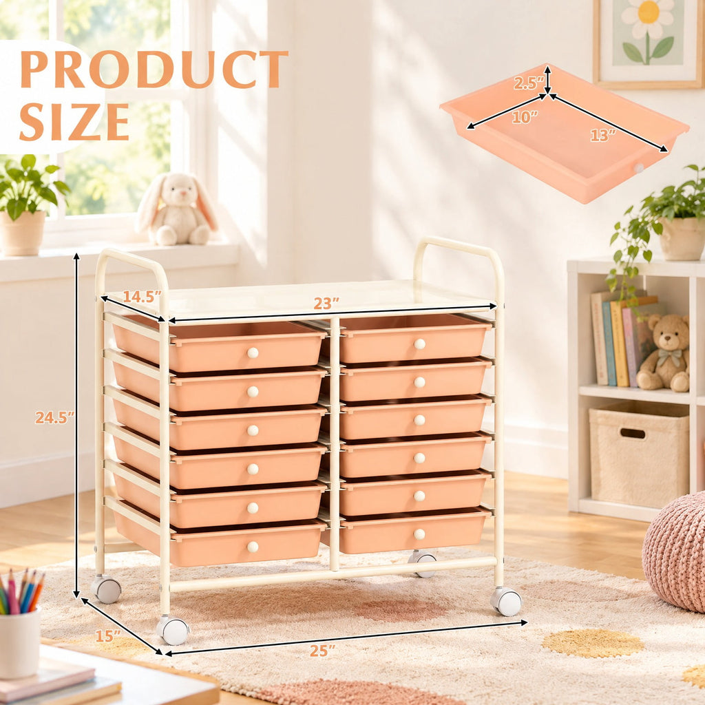 Airfind 12 Drawers Rolling Storage Cart for Home and Office, Steel Frame, 25inx15inx 34in Footprint, of frame White