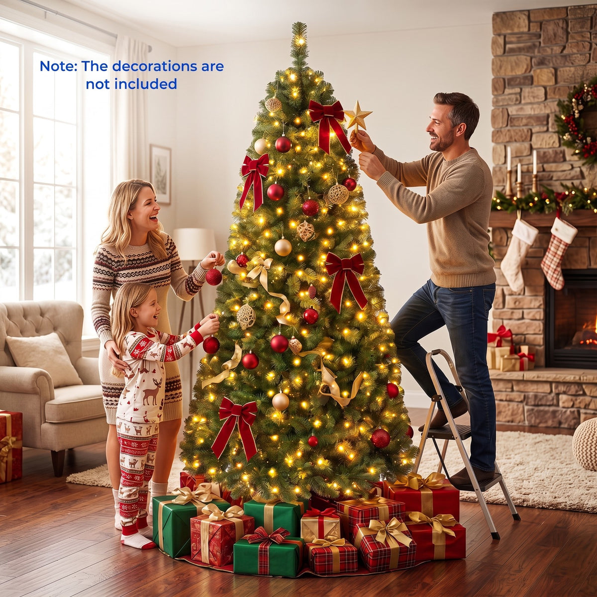 Airfind Pre-Lit Green Artificial Christmas Tree with Full Branch Tips-7 Feet, PVC Metal Frame, Green