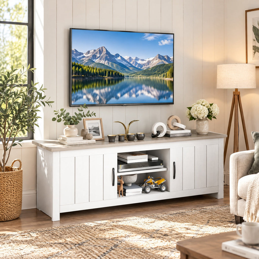 Airfind TV Stand with 2 Cabinets and Open Shelves for TVs up to 65 Inch, 410 lbs Capacity, Engineered Wood Frame, 57 x 15.5 x 19.5 Footprint