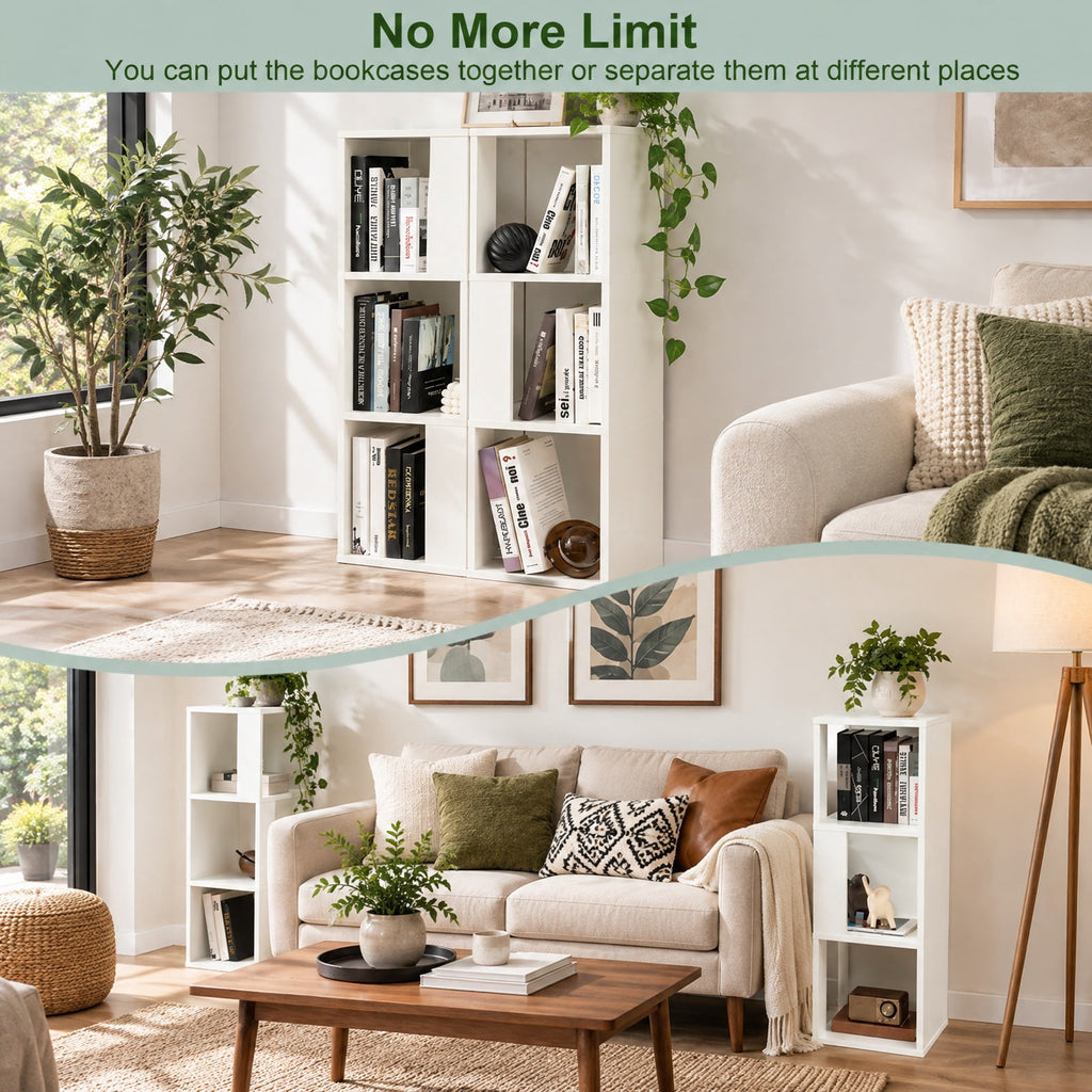 Airfind 3-Tier 6 Cube Freestanding Bookcase with Anti-toppling Device, 44 lbs Capacity, Engineered wood Frame, 13 x 13 x 39.5 Footprint, White