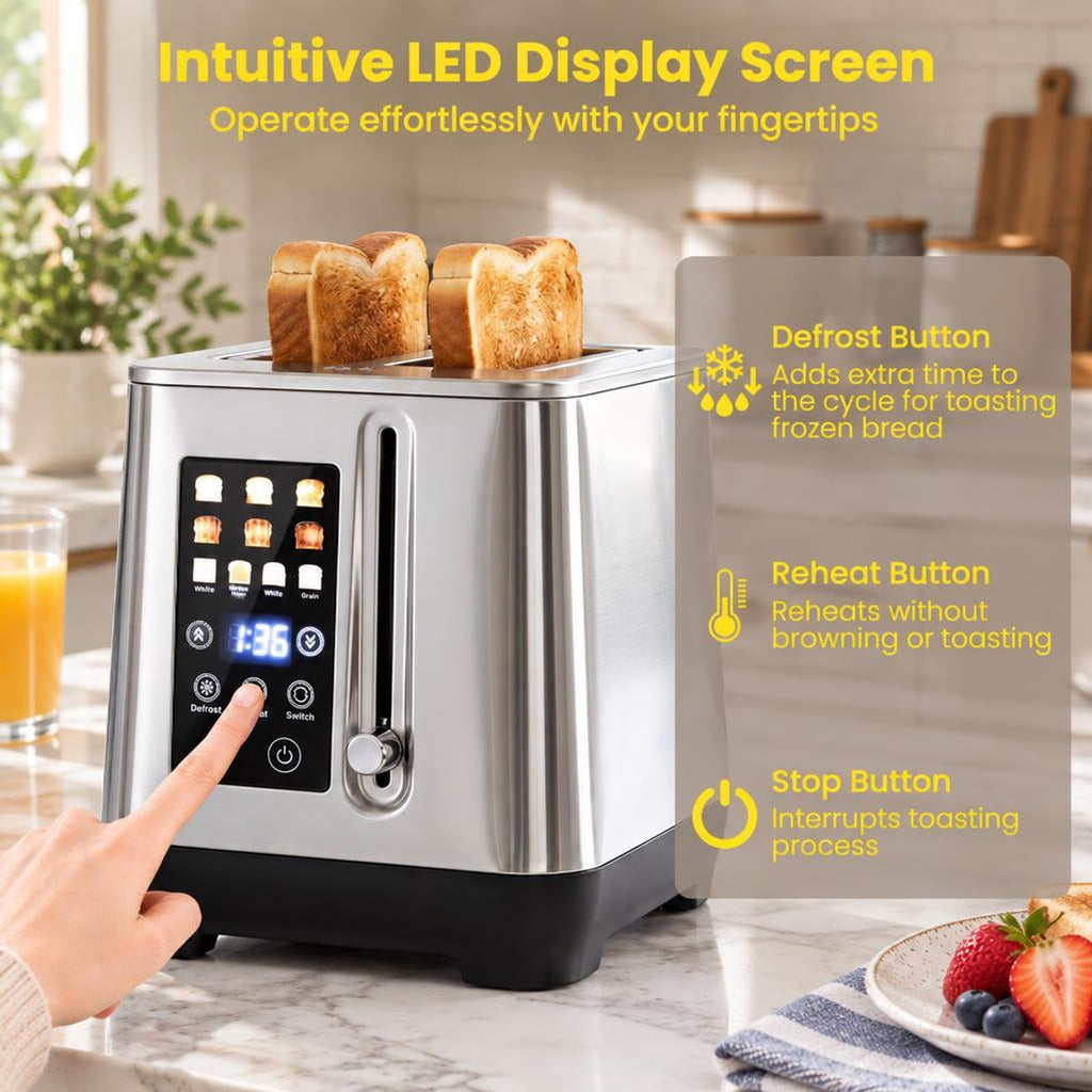 Airfind 2 Slice Toaster with 6 Browning Levels and 4 Bread Types, 430 Stainless Steel PP Frame, 10.5in×6.5in×7.5in Footprint, Silver