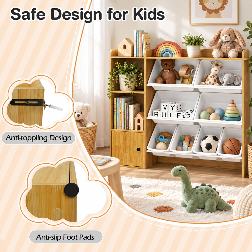 Airfind Kids Toy Storage and Bookshelf with Boxes and Open Shelves, 385 lbs Capacity, Engineered Wood Frame, for 3+ Years Old Total, Beige