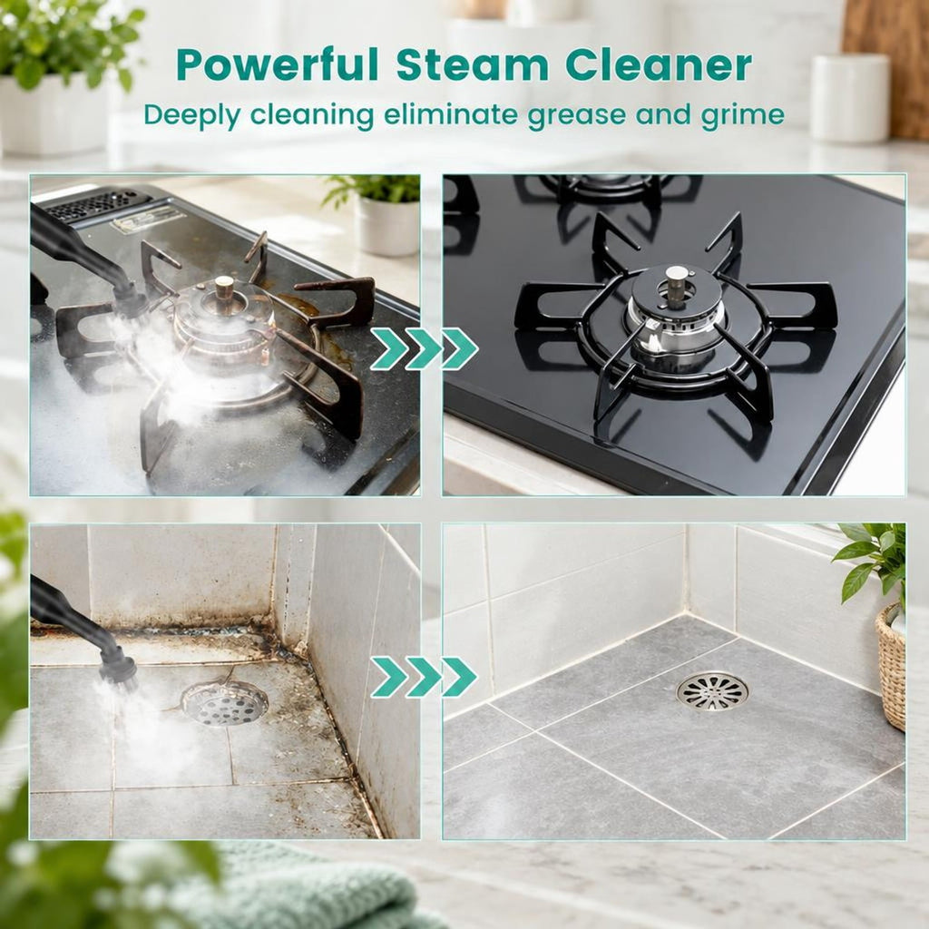Airfind 1400W Handheld Steam Cleaner with 14-Piece Accessory Kit and Child Lock, PP Frame, 13 x 5 x 9.5 Footprint, Green