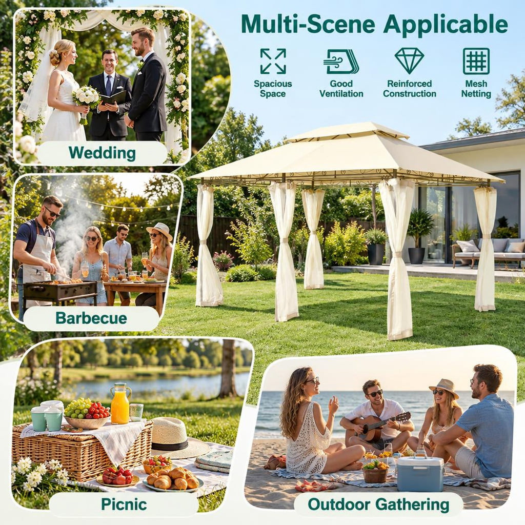 Airfind 10 Feet x 13 Feet Tent Canopy Shelter with Removable Netting Sidewall, Steel Polyester Fabric Frame, 13 x 10 x 9 ft Footprint, Beige