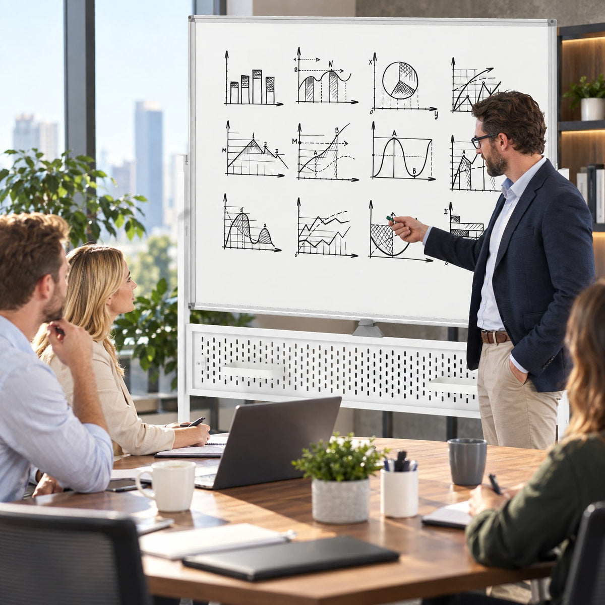 Airfind Mobile Whiteboard Adjustable Double-Sided Magnetic Board with Pegboard, Metal Aluminum Alloy PU Frame, 50 x 22 x 65.7 Footprint, White