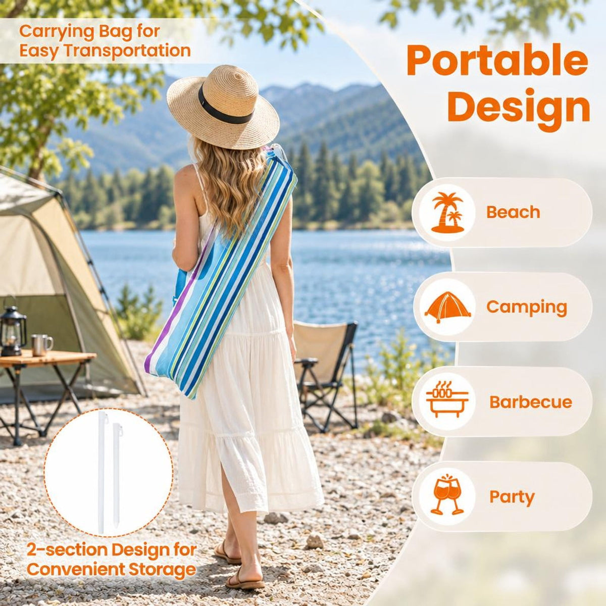 Airfind 6.5 FT Beach Umbrella UPF 50+ with Sand Anchor for Garden Pool Backyard, Polyester Fabric Metal Aluminum Alloy PP Frame, Blue Stripe